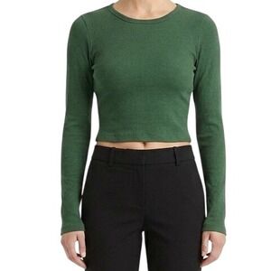 Garage Green Cropped Long Sleeve Rib Knit Top Size XS‎
